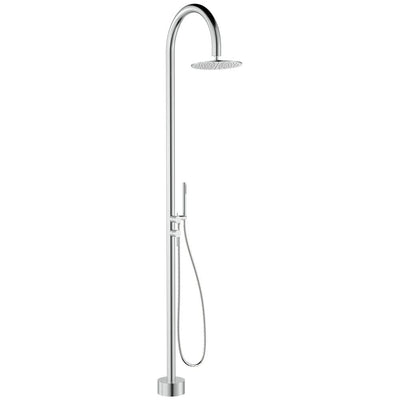 Fienza Kaya Outdoor Twin Shower Set Floor Mounted Inc Mixer 300mm Showerhead, Brushed Stainless Steel