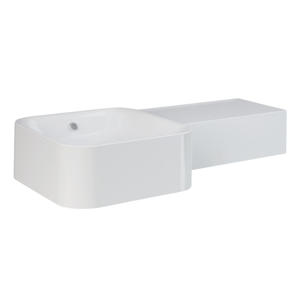 Fienza RAK Petit Wall Hung Basin Squared Bowl Right Ledge NTH 765 x 360mm with Overflow, Alpine Gloss White