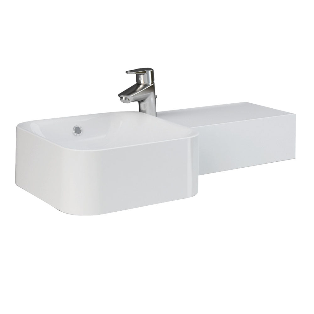 Fienza RAK Petit Wall Hung Basin Squared Bowl Right Ledge 1TH 765 x 360mm with Overflow, Alpine Gloss White