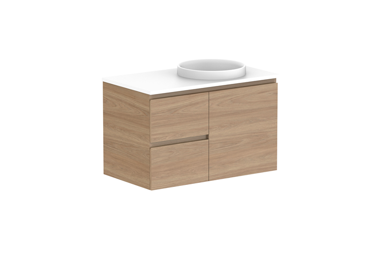 Adp Glacier Lite Door Drawer Twin Wall Hung Vanity 900Mm Stone Benchtop 1 - 900mm - Stone Benchtop - Right Hand Bowl - Lite