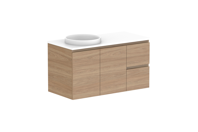Adp Glacier Lite Door Drawer Twin Wall Hung Vanity 1050Mm Stone Benchtop 1 - 1050mm - Stone Benchtop - Left Hand Bowl - Lite