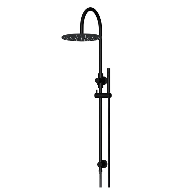 Meir 300mm Round Gooseneck Overhead Shower Set, Single Function Hand Shower, Matte Black