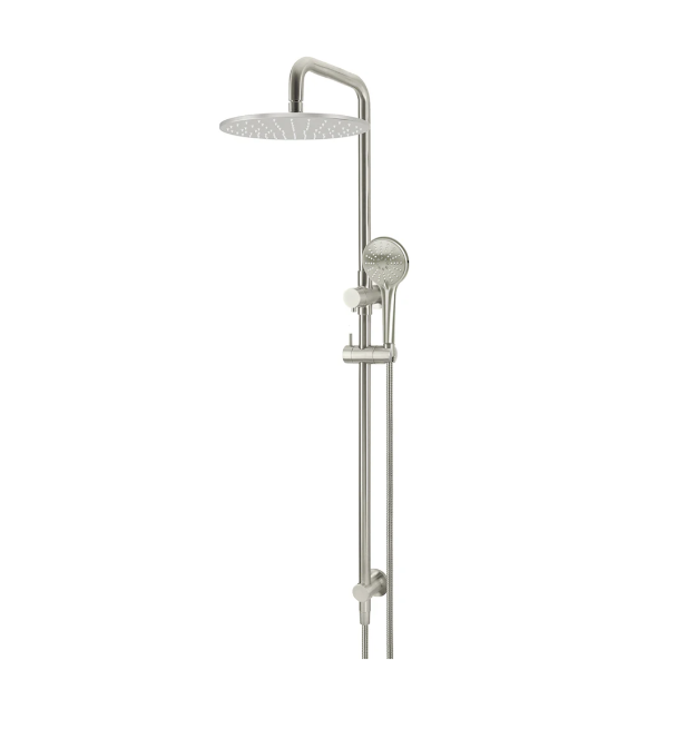 Meir Round Combination Shower Rail 300mm Rose, Three Function Hand Shower, Brushed Nickel