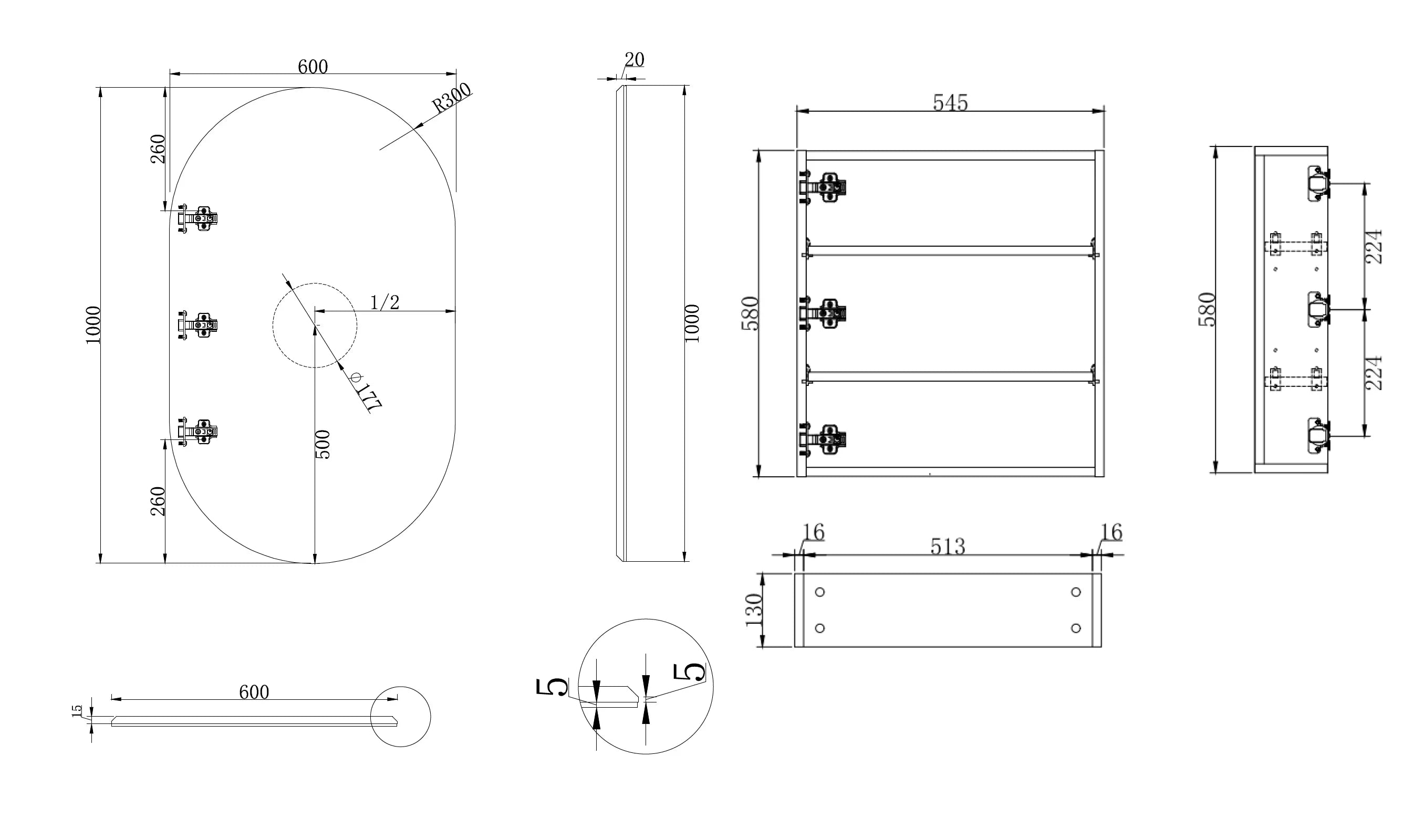 Cassa Design Elli 600x1000 mm Shaving Cabinet