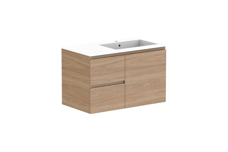 Adp Glacier Lite Door Drawer Twin Wall Hung Vanity 900Mm Cast Marble Moulded Top 1 - 900mm - Cast Marble Moulded Top - Right Hand Bowl - Lite