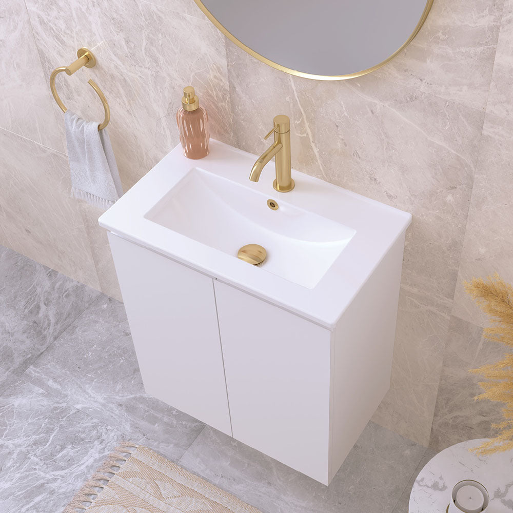 Fienza Delgado 615 x 365mm Ceramic Basin Top Only 1TH, Gloss White