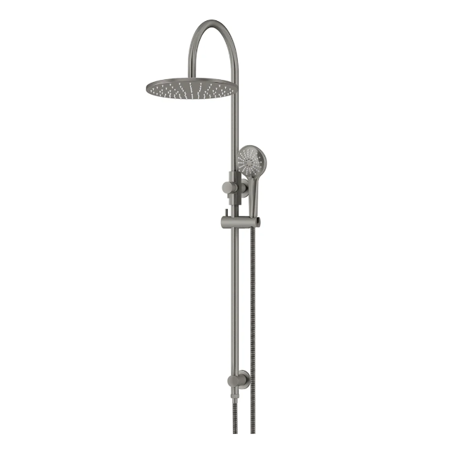Meir 300mm Round Gooseneck Overhead Shower Rail, Three Function Hand Shower, Shadow