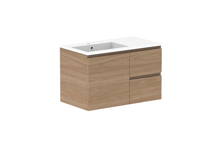 Adp Glacier Lite Door Drawer Twin Wall Hung Vanity 900Mm Cast Marble Moulded Top 1 - 900mm - Cast Marble Moulded Top - Left Hand Bowl - Lite