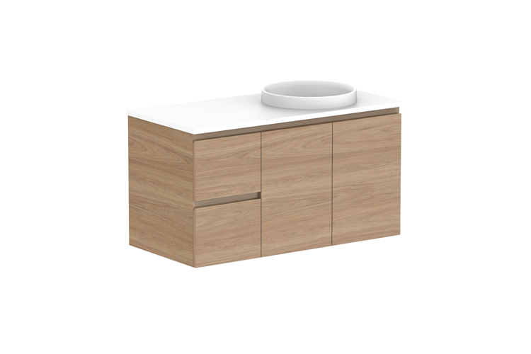 Adp Glacier Lite Door Drawer Twin Wall Hung Vanity 1050Mm Stone Benchtop 1 - 1050mm - Stone Benchtop - Right Hand Bowl - Lite