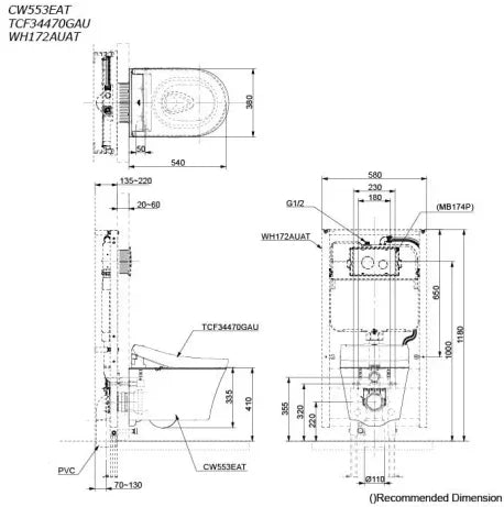 TOTO CW553EAT&TCF34470GAU Wall Hung Pan with Washlet S5