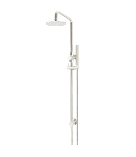 Meir Round Combination Shower Rail 200mm Rose, Single Function Hand Shower, Brushed Nickel