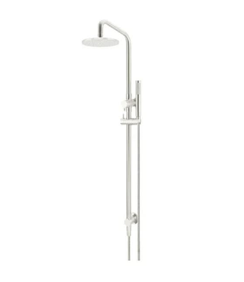 Meir Round Combination Shower Rail 200mm Rose, Single Function Hand Shower, Brushed Nickel