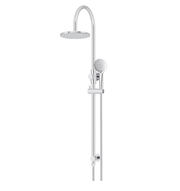 Meir 200mm Round Gooseneck Overhead Shower Rail, Three Function Hand Shower, Polished Chrome