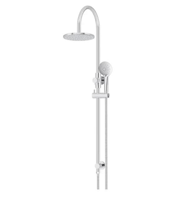 Meir 200mm Round Gooseneck Overhead Shower Rail, Three Function Hand Shower, Polished Chrome