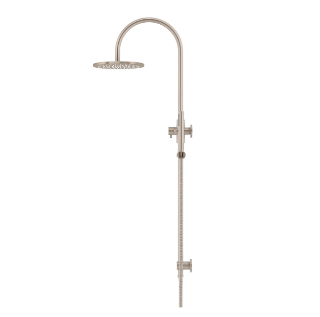Meir 200mm Round Gooseneck Overhead Shower Set, Single Function Hand Shower, Champagne