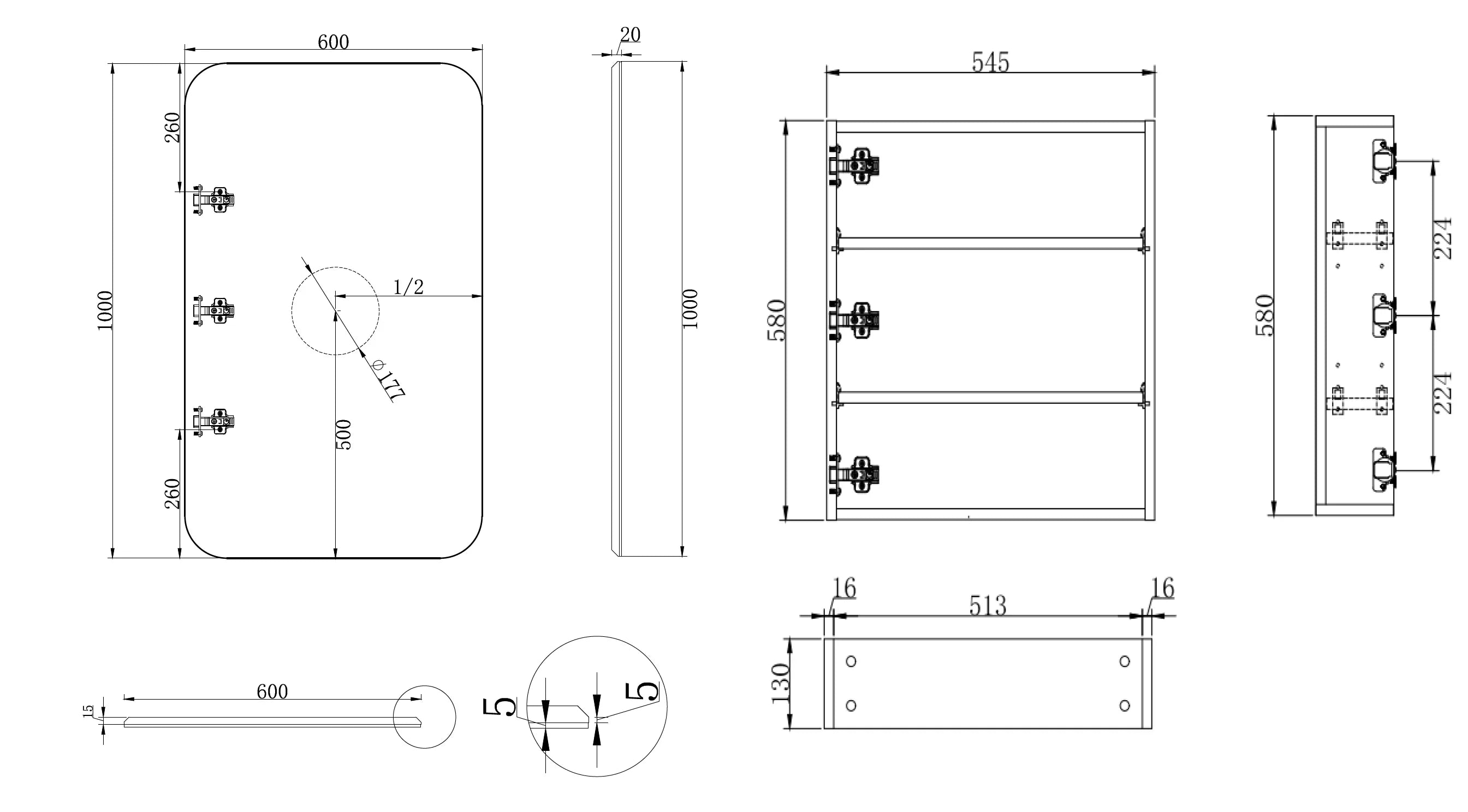 Cassa Design Rec 600x1000mm Shaving Cabinet