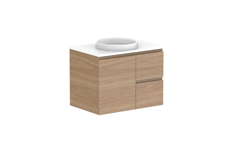 ADP Glacier Door & Drawer Twin Wall Hung Vanity - 750mm / Stone Benchtop / Centre Bowl
