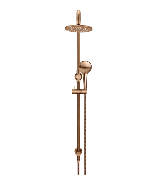 Meir Round Combination Shower Rail 200mm Rose, Three Function Hand Shower, Lustre Bronze