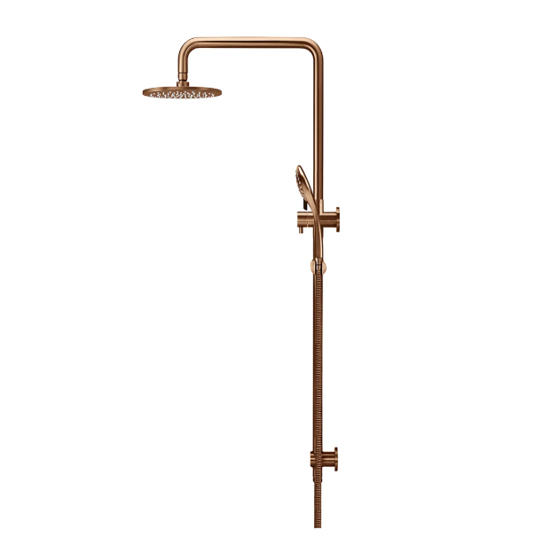 Meir Round Combination Shower Rail 200mm Rose, Three Function Hand Shower, Lustre Bronze
