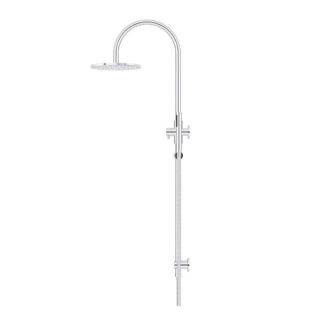 Meir 200mm Round Gooseneck Overhead Shower Set, Single Function Hand Shower, Polished Chrome