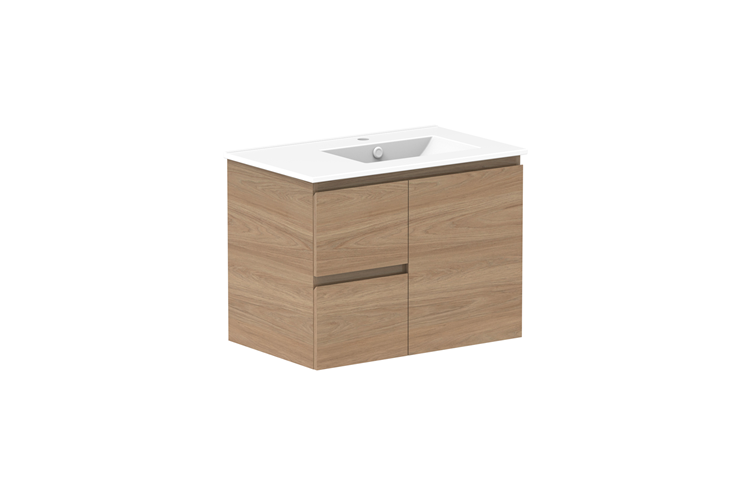 Adp Glacier Lite Door Drawer Twin Wall Hung Vanity 750Mm Ceramic Moulded Top 1 - 750mm - Ceramic Moulded Top - Right Hand Bowl - Lite