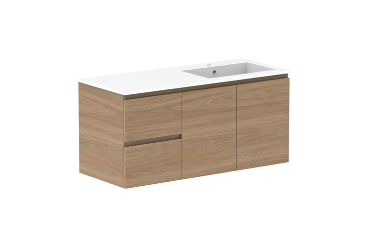 Adp Glacier Lite Door Drawer Twin Wall Hung Vanity 1200Mm Cast Marble Moulded Top 1 - 1200mm - Cast Marble Moulded Top - Right Hand Bowl - Lite