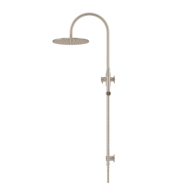Meir 300mm Round Gooseneck Overhead Shower Set, Single Function Hand Shower, Champagne