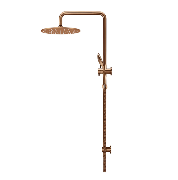 Meir Round Combination Shower Rail, 300mm Rose, Three Function Hand Shower, Lustre Bronze