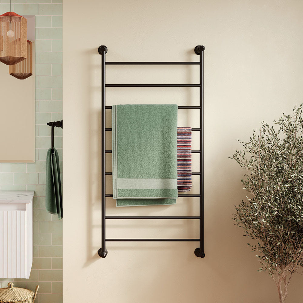 Fienza Lillian Heated Towel Rail, 600 x 1200mm, Matte Black