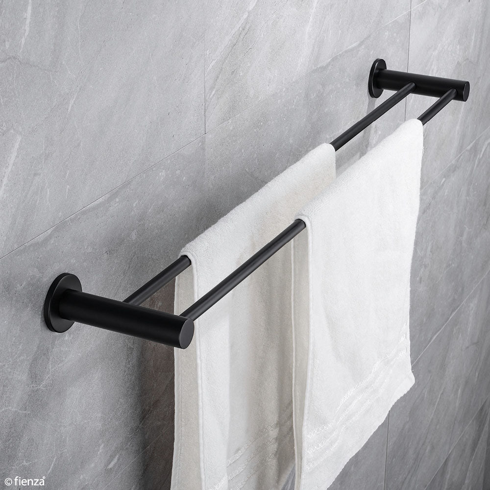 Fienza Hustle Double Towel Rail 800mm Adjustable, Matte Black