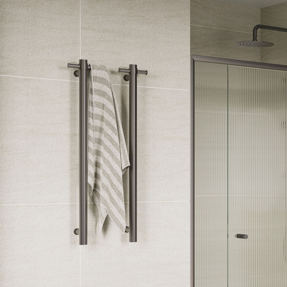 Fienza Isabella Vertical Heated Towel Rail, 100 x 900mm, Gun Metal