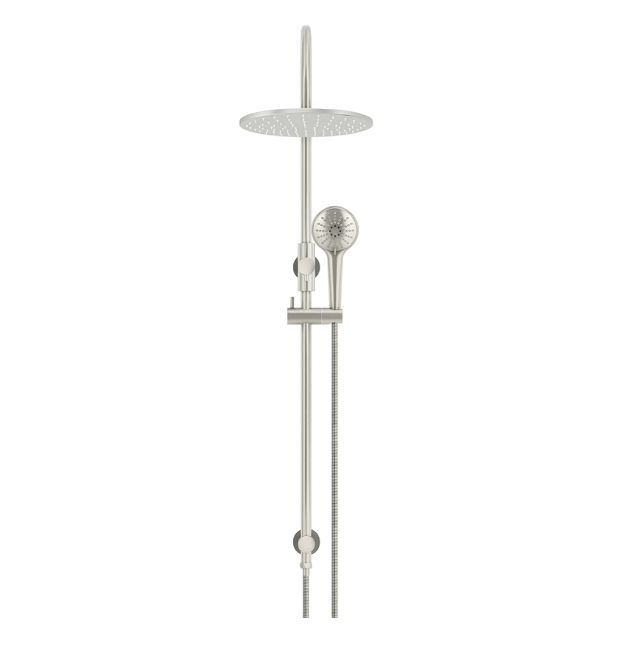 Meir 300mm Round Gooseneck Overhead Shower Rail, Three Function Hand Shower, Brushed Nickel
