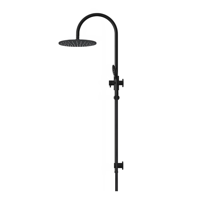 Meir 300mm Round Gooseneck Overhead Shower Rail, Three Function Hand Shower, Matte Black