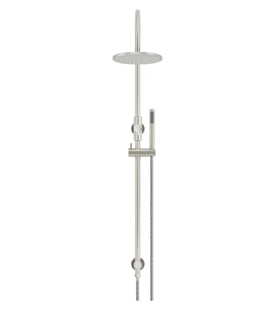 Meir 200mm Round Gooseneck Overhead Shower Set, Single Function Hand Shower, Brushed Nickel
