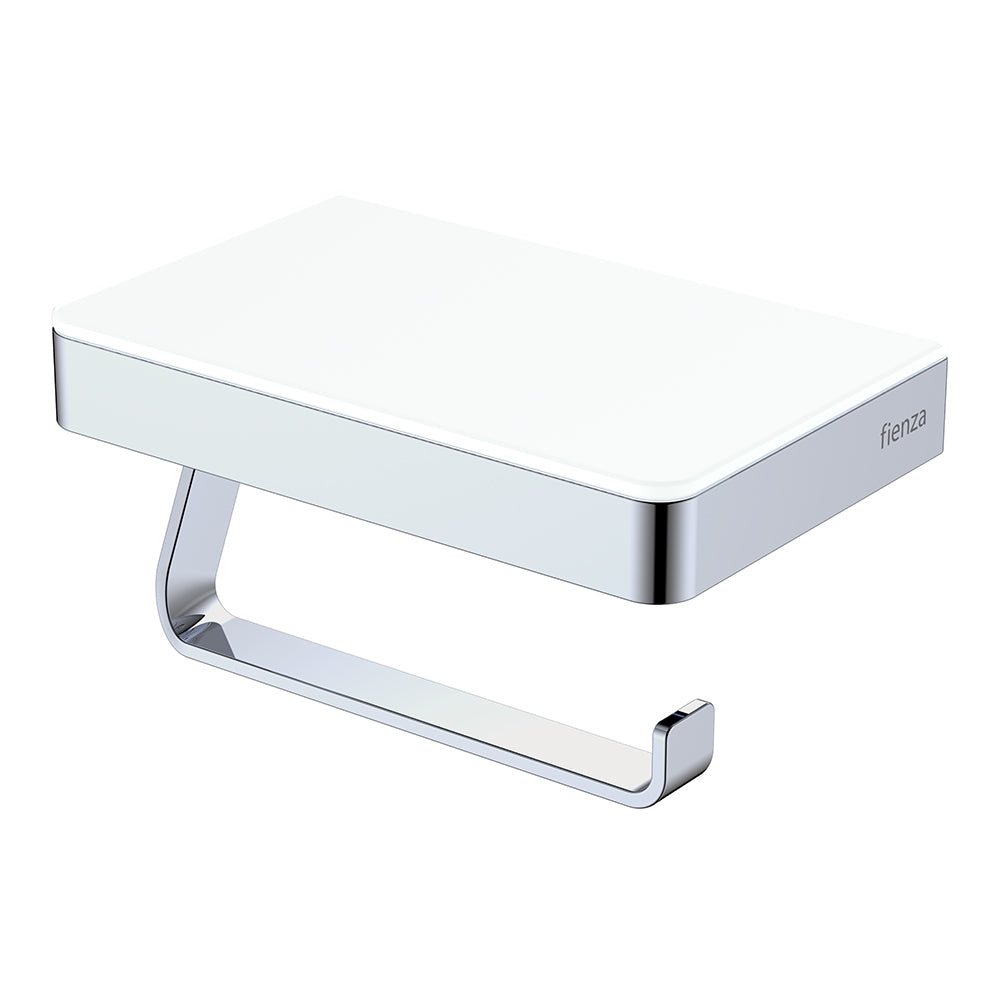 Fienza Tono Toilet Roll Holder with Glass Shelf, Chrome/White