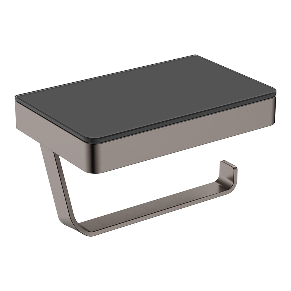 Fienza Tono Toilet Roll Holder with Glass Shelf Sus308/Black, Gun Metal