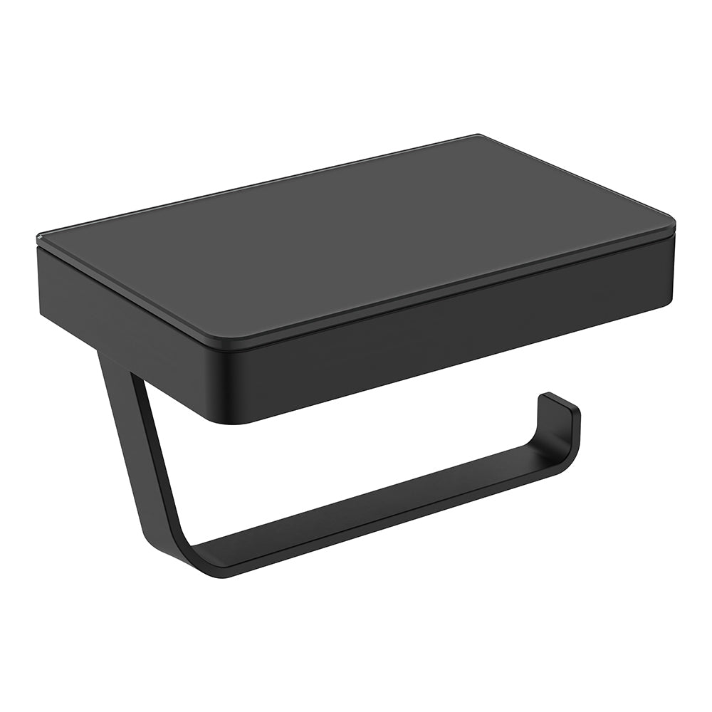 Fienza Tono Toilet Roll Holder with Glass Shelf Sus305, Matte Black