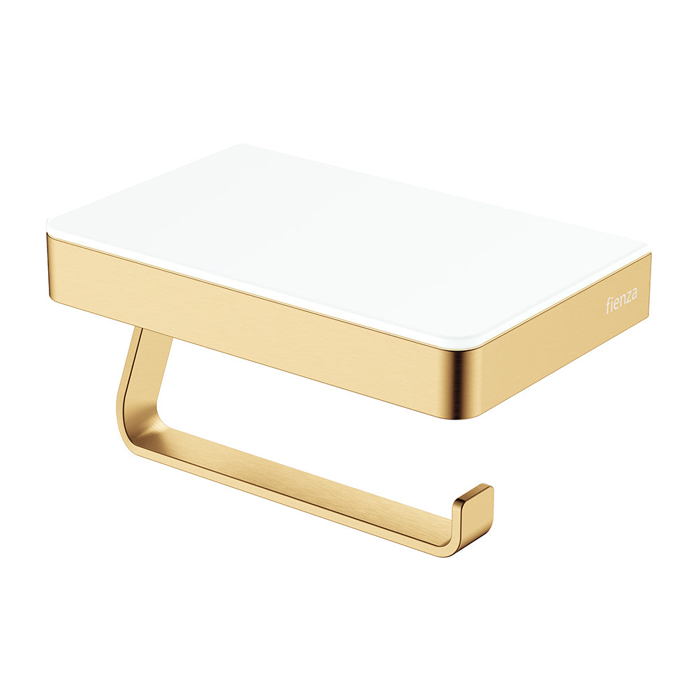 Fienza Tono Toilet Roll Holder with Glass Shelf Sus307/White, Urban Brass