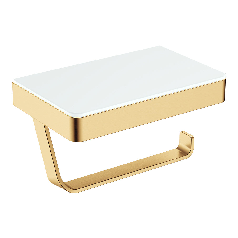 Fienza Tono Toilet Roll Holder with Glass Shelf Sus307/White, Urban Brass