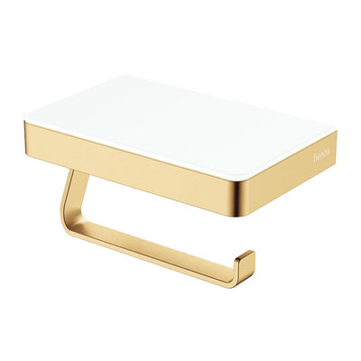 Fienza Tono Toilet Roll Holder with Glass Shelf, Urban Brass
