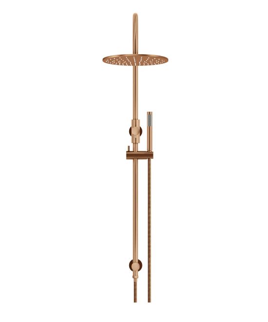 Meir 300mm Round Gooseneck Overhead Shower Set, Single Function Hand Shower, Lustre Bronze