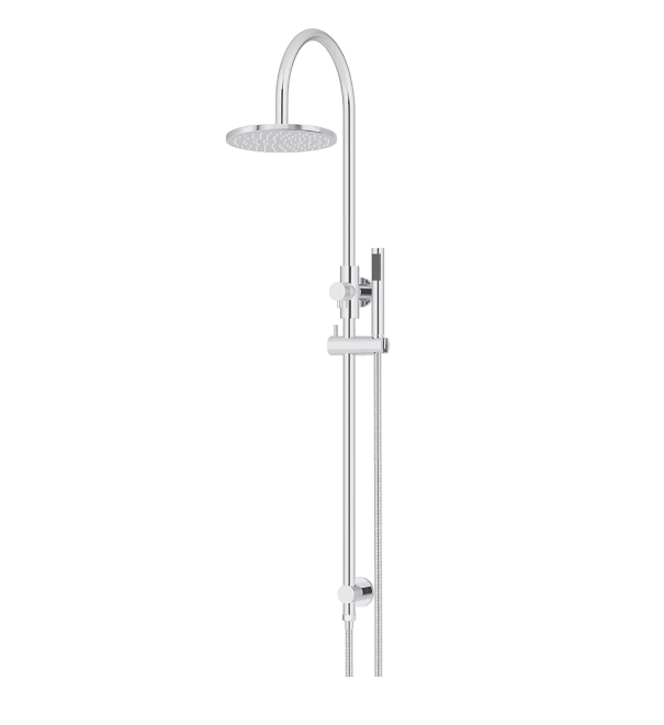 Meir 200mm Round Gooseneck Overhead Shower Set, Single Function Hand Shower, Polished Chrome