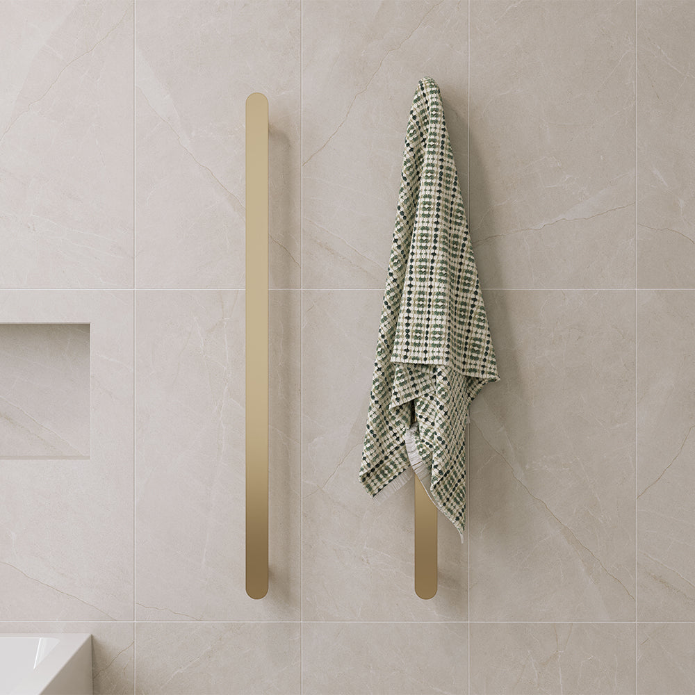 Fienza Empire Slim Vertical Heated Towel Rail, 60 x 900mm, Urban Brass