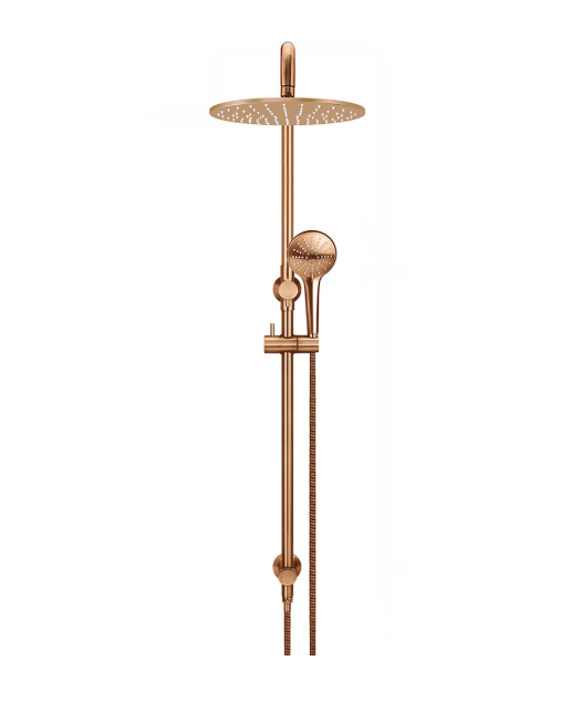Meir Round Combination Shower Rail, 300mm Rose, Three Function Hand Shower, Lustre Bronze