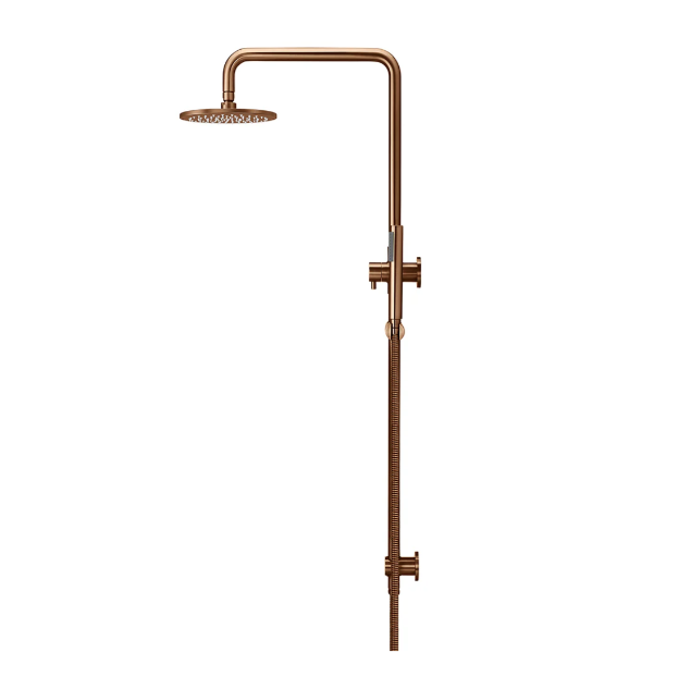 Meir Round Combination Shower Rail 200mm Rose, Single Function Hand Shower, Lustre Bronze