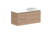 ADP Glacier Door & Drawer Twin Wall Hung Vanity - 1200mm / Stone Benchtop / Right Hand Bowl
