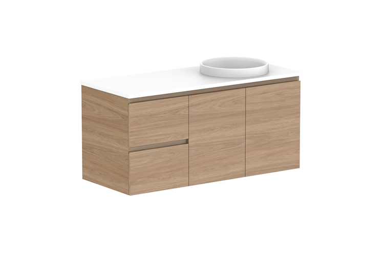 ADP Glacier Door & Drawer Twin Wall Hung Vanity - 1200mm / Stone Benchtop / Right Hand Bowl