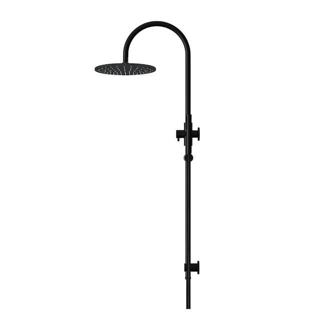 Meir 300mm Round Gooseneck Overhead Shower Set, Single Function Hand Shower, Matte Black