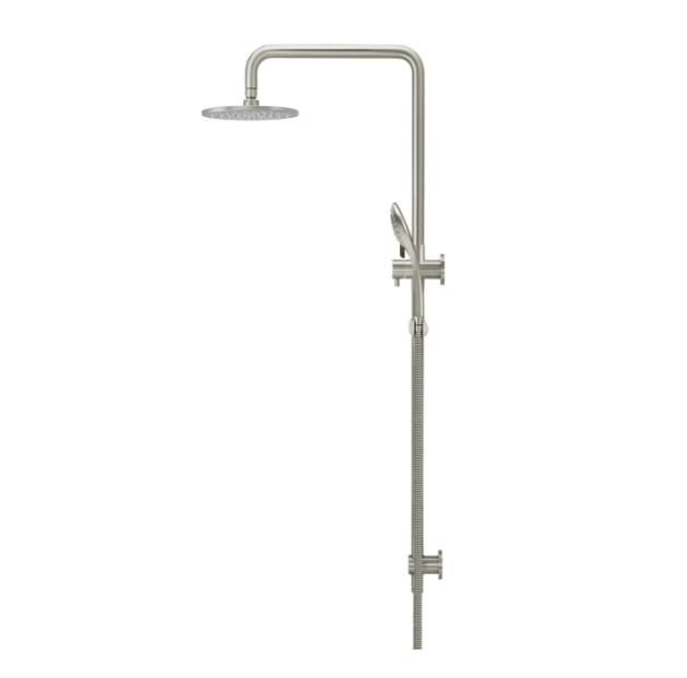 Meir Round Combination Shower Rail 200mm Rose, Three Function Hand Shower, Brushed Nickel