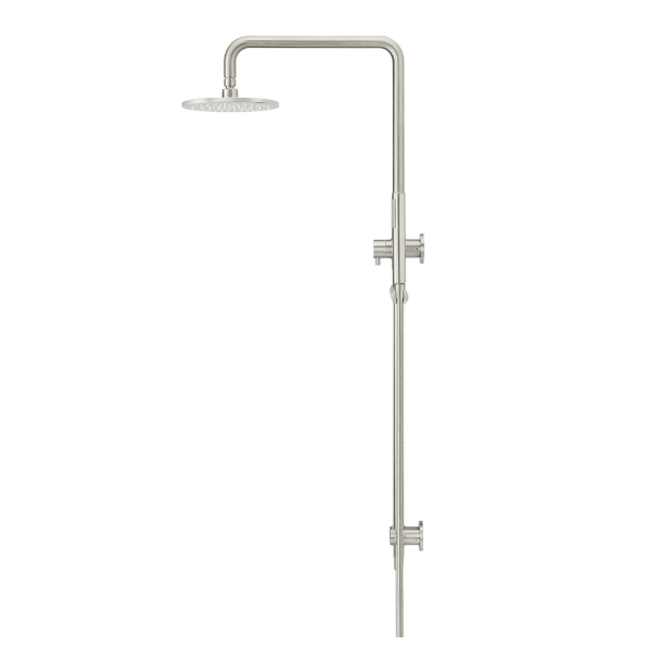 Meir Round Combination Shower Rail 200mm Rose, Single Function Hand Shower, Brushed Nickel
